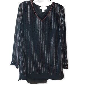 EY Boutique Sz M Black Beaded Evening Mini Vintage Sparkle Relaxed Fit Dresss